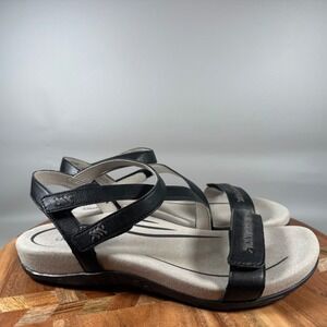 Aetrex Gabby Black Leather Ankle Strap Comfort Sandals‎ Womens 9.5